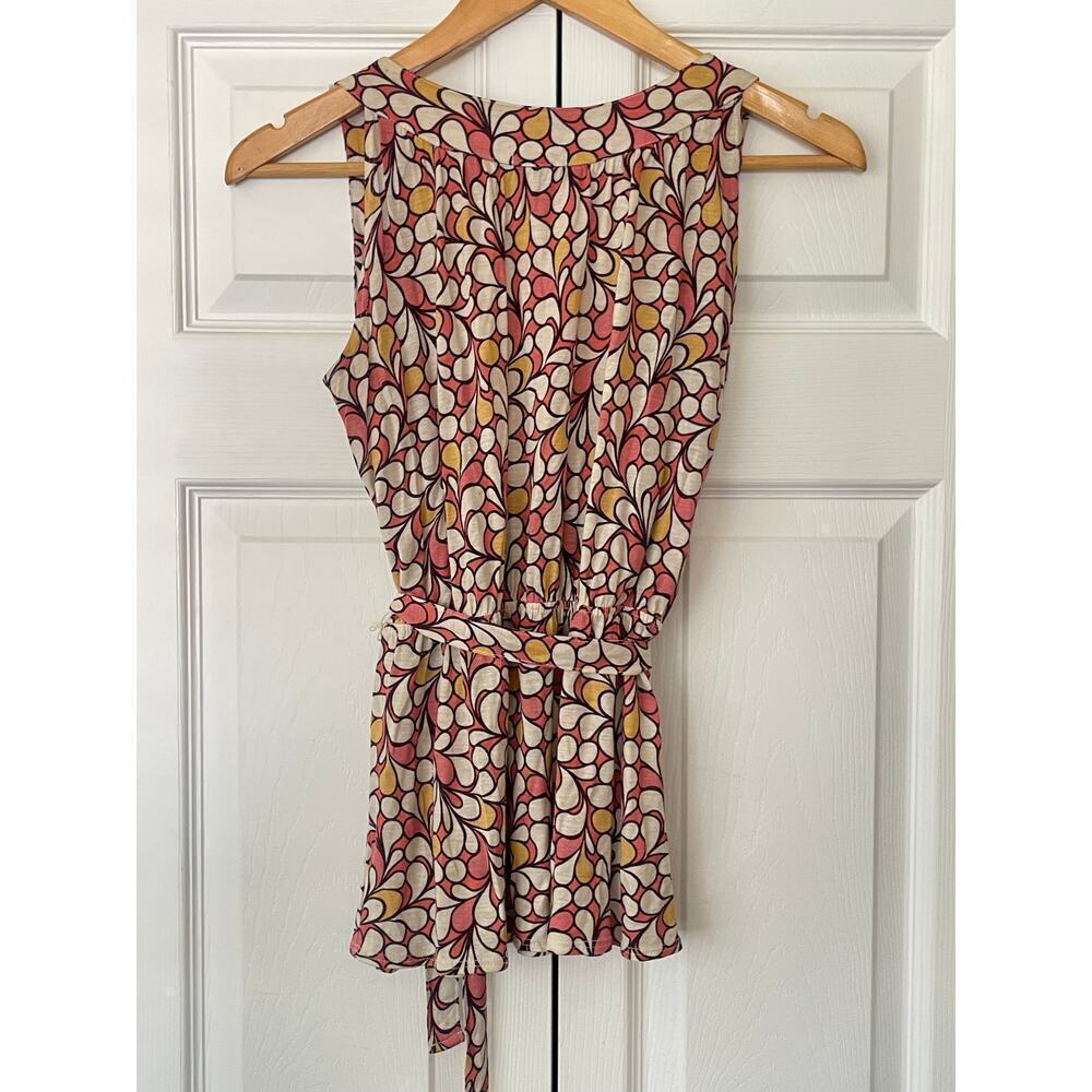 Anthropologie Left of Center Jersey Printed Tie Waist Deep V Top • Size S ⬇️ - Picture 3 of 5